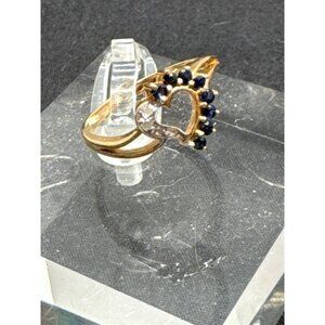 14K Yellow Gold Heart-Shaped Sapphire & Diamond Ring Size 6.5